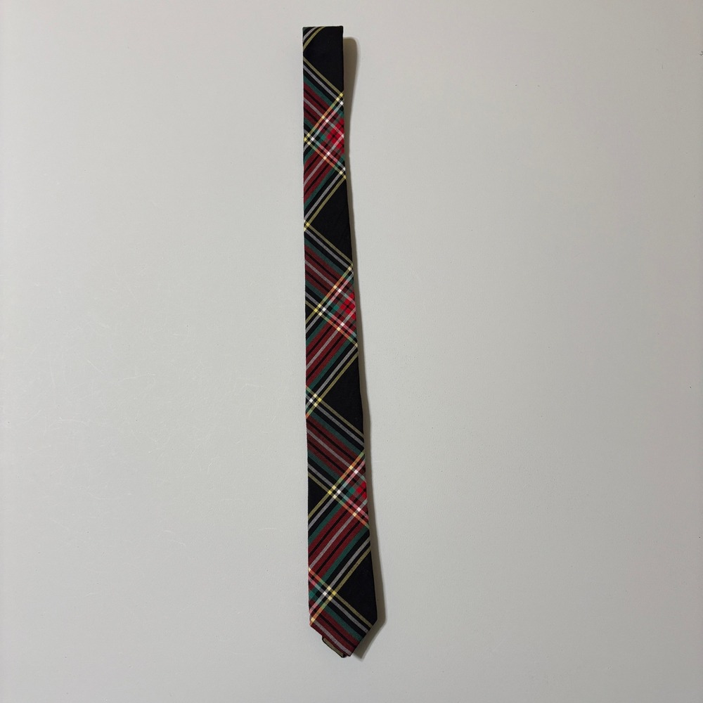 Crewcuts Boys Tartan Plaid Necktie Size 2-7 Black Red Preppy Holiday School Tie - Picture 3 of 9